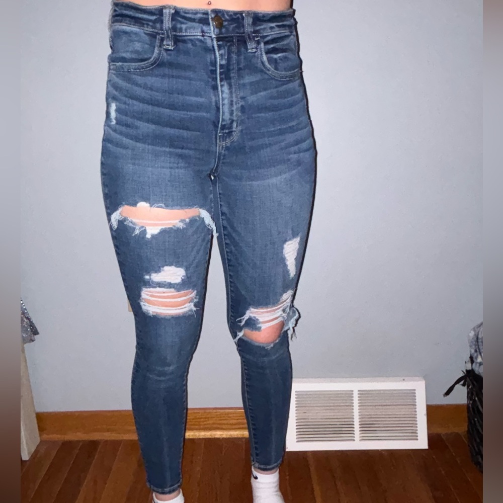 American Eagle Outfitters High Rise Blue Distressed Jeans